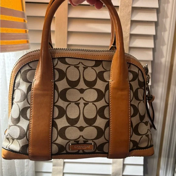 Coach Brown and Tan Signature Satchel - Picture 6 of 14